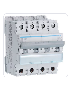 Disjoncteur 4 Pôles 10kA courbe C 20A 4 modules HAGER NFN420 2