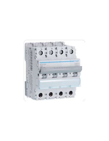 Disjoncteur 4 Pôles 10kA courbe C 20A 4 modules HAGER NFN420
