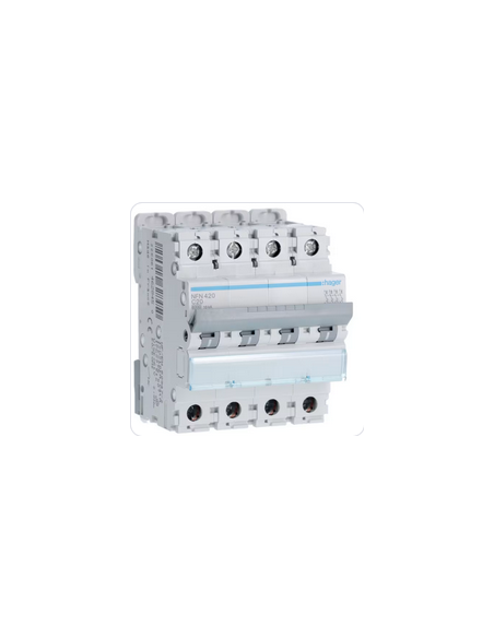 Disjoncteur 4 Pôles 10kA courbe C 20A 4 modules HAGER NFN420