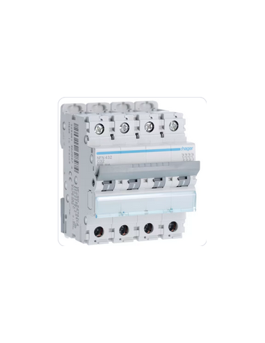 Disjoncteur 4 Pôles 10kA courbe C 32A 4 modules HAGER NFN432