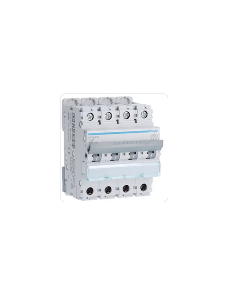 Disjoncteur 4 Pôles 10kA courbe C 32A 4 modules HAGER NFN432