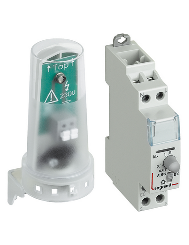 Interrupteur crépusculaire modulaire standard sortie 16A 250V~ livré avec cellule photoélectrique 1 module LEGRAND 412623