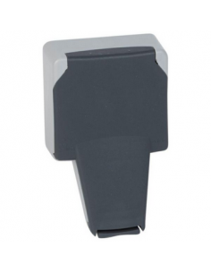 Prise de courant étanche 2P+T avec volet IP66 fiche engagée Plexo composable 16A 250V gris LEGRAND 090485