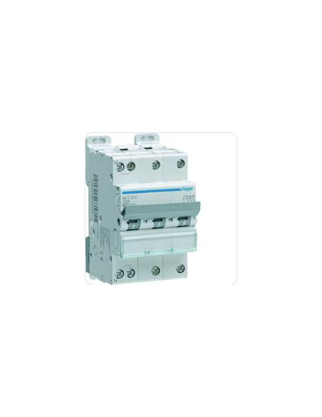 Disjoncteur 3P+N 10kA courbe C 25A 3 modules HAGER NFT825