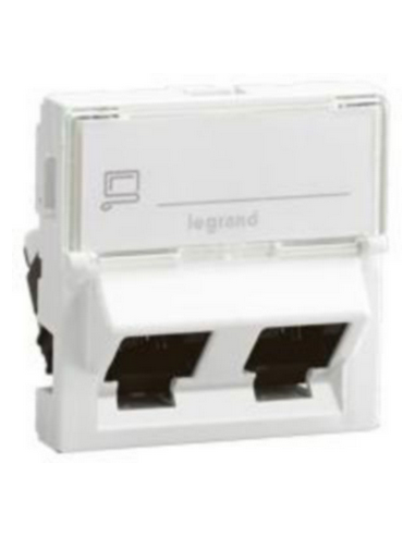 Double prise RJ45 catégorie 6 FTP inclines à 45° Mosaic 2 modules blanc LEGRAND 076506