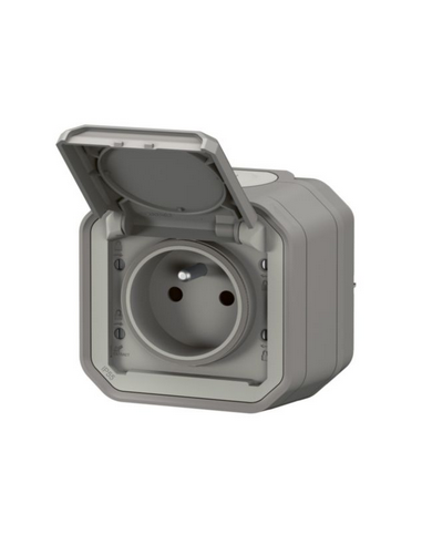 Prise de courant avec volet Plexo complet saillie gris LEGRAND 070003