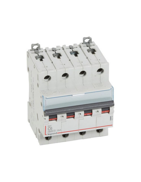 Disjoncteur DX³6000 arrivée haute et départ bas à vis 4 Pôles 400V~ 6A courbe C pour peigne HX³ traditionnel LEGRAND 407894