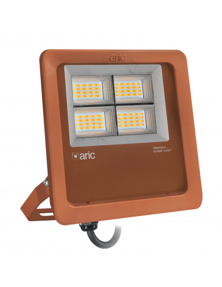 PROJECTEUR TWISTER 4 corten 3CCT 23-38W IP66 IK08 2200K/3000K/4000K 38W 5700lm 90° 50000h ARIC 51685
