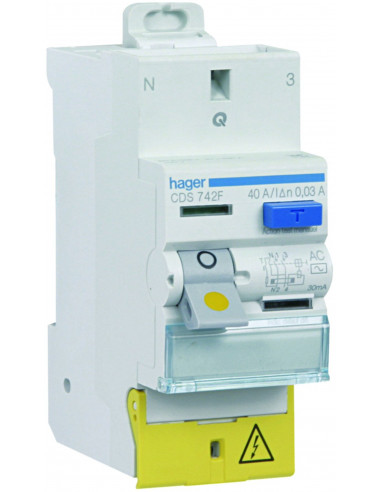 Interrupteur Différentiel 2 Pôles 40A 30MA Type AC Bornes décalées HAGER CDS742F