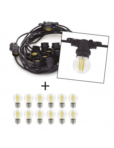 Guirlande PORTOFINO IP65 E27 LED Bulb 12x4W 470lm(2400lm) CRI80 3000K Noir NOVOLUX LIGHTING 858AK-632H-01