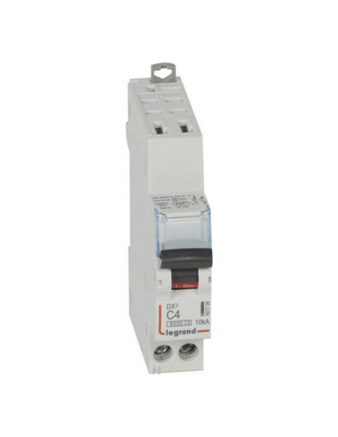 Disjoncteur DX³6000 10kA arrivée haute automatique et départ bas à vis U+N 230V~ 4A courbe C 1 module LEGRAND 407709