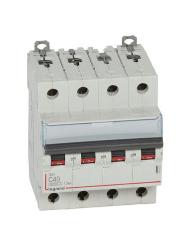 Disjoncteur DX³6000 10kA arrivée haute et départ bas à vis 4 Pôles 400V 40A courbe C pour peigne HX³ traditionnel LEGRAND 407902