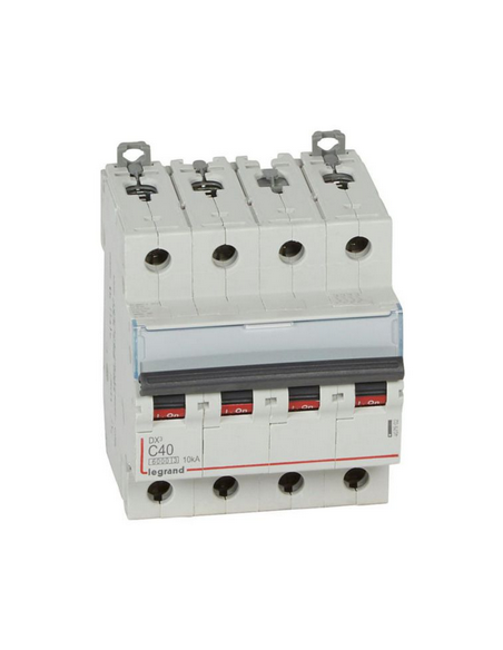 Disjoncteur DX³6000 10kA arrivée haute et départ bas à vis 4 Pôles 400V 40A courbe C pour peigne HX³ traditionnel LEGRAND 407902