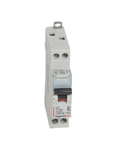 Disjoncteur DX³6000 10kA arrivée haute et départ bas à vis U+N 230V~ 20A courbe C 1 module LEGRAND 407701