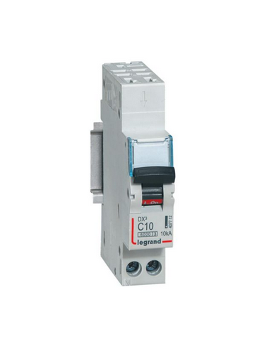Disjoncteur DX³6000 10kA arrivée haute automatique et départ bas à vis U+N - 230V~ 10A courbe C 1 module LEGRAND 407712