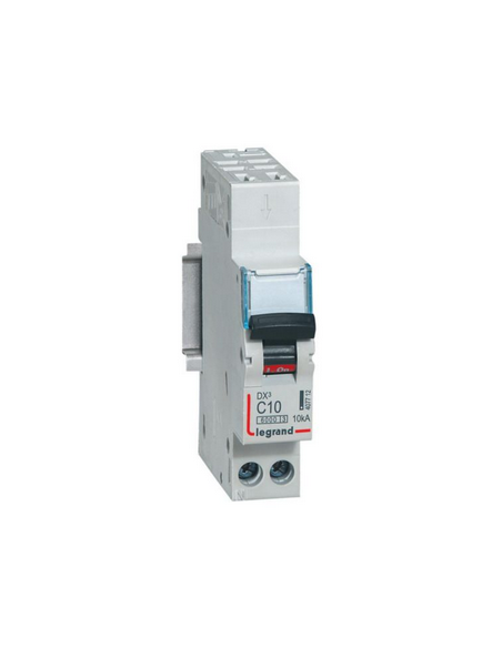 Disjoncteur DX³6000 10kA arrivée haute automatique et départ bas à vis U+N - 230V~ 10A courbe C 1 module LEGRAND 407712