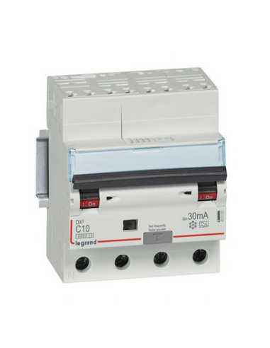 DX3 Disjoncteur Différentiel Tétrapolaire C 10A 6000A Type A 30MA 4 Modules Bornes Automatiques LEGRAND 411193