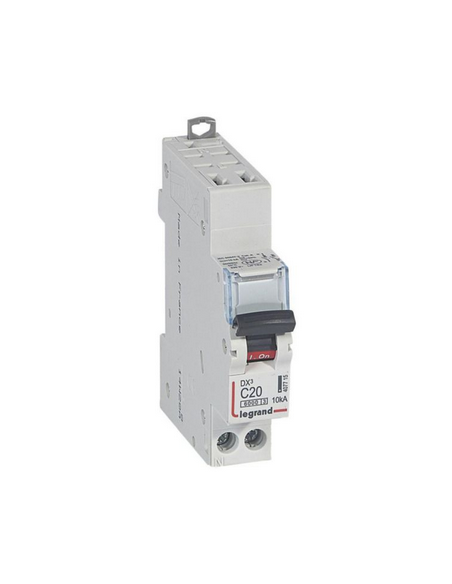 Disjoncteur DX³6000 10kA arrivée haute automatique et départ bas à vis U+N 230V 20A courbe C 1 module LEGRAND 407715