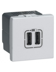 Prise 2 USB Type-A 2,4A 5V continu 15 Watts Mosaic 2 modules 230V alu LEGRAND 079394