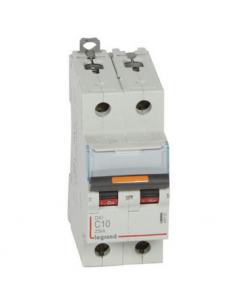 Disjoncteur DX³ 25kA arrivée haute et départ bas à vis 2 Pôles de 230 à 400V 10A courbe C 2 modules LEGRAND 409767 2