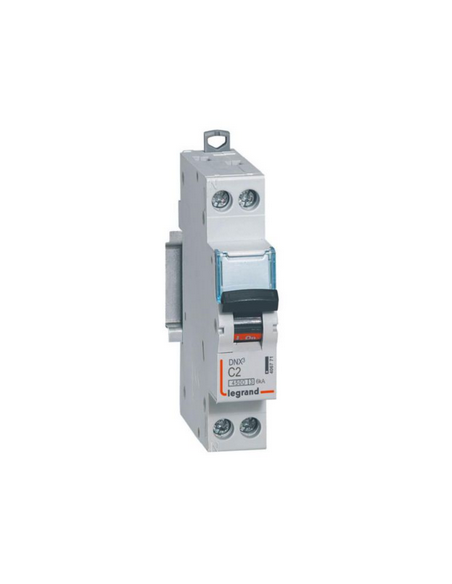 Disjoncteur Phase+Neutre DNX³4500 6kA arrivée et sortie borne à vis 1P+N 230V 2A courbe C 1 module LEGRAND 406771