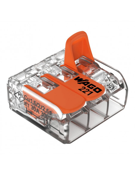 Boite de 30 Bornes 221 3x6mm2 à levier WAGO 221-613