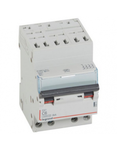 Disjoncteur DX³4500 6kA arrivée haute borne auto sortie basse à vis tétrapolaire 400V~ 6A courbe C 3 modules LEGRAND 406915 2
