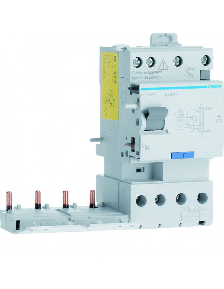 Bloc différentiel double sortie 4 Pôles 63A 300mA type haute immunité 50/60Hz HAGER BFH866