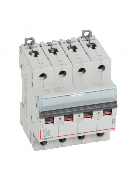 Disjoncteur DX³6000 arrivée haute et départ bas à vis 4 Pôles 400V~ 25A courbe D peigne HX³ traditionnel LEGRAND 408149