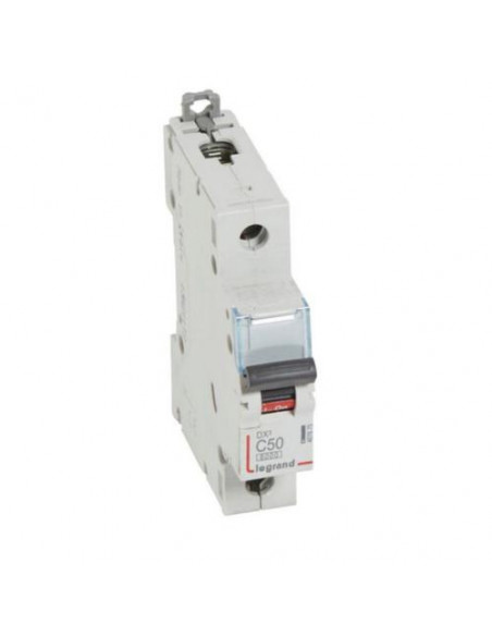 Disjoncteur DX³6000 arrivée haute et départ bas à vis 1 Pôle de 230V à 400V 50A courbe C 1 module LEGRAND 407659