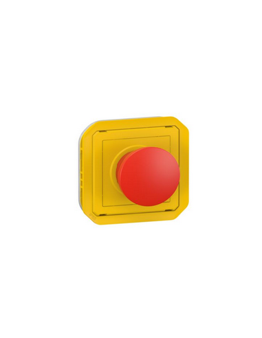 Coup de poing d'urgence poussoir à impulsion arrêt étanche Plexo IP55 avec enjoliveur jaune et bouton rouge LEGRAND 069547L