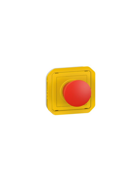 Coup de poing d'urgence poussoir à impulsion arrêt étanche Plexo IP55 avec enjoliveur jaune et bouton rouge LEGRAND 069547L