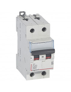 Disjoncteur DX³6000 arrivée haute et départ bas à vis 2 Pôles 400V 20A courbe D 2 modules LEGRAND 408016 2