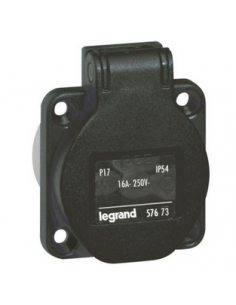 Socle Prise à encombrement réduit P17 à brochage domestique IP54 16A 250V~ noir LEGRAND 057673 2
