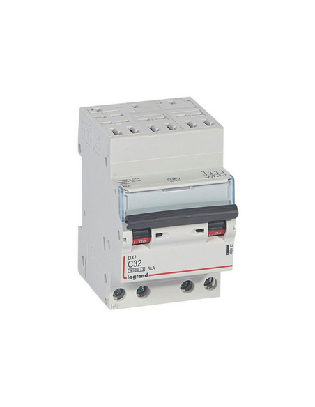 Disjoncteur DX³4500 6kA bornes à vis tétrapolaire 400V 32A courbe C 3 modules LEGRAND 406922