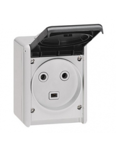 Prise étanche 2P+T 32A Plexo complet IP44 saillie gris LEGRAND 055872