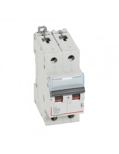 Disjoncteur DX³6000 arrivée haute et départ bas à vis 2 Pôles 400V 63A courbe D 2 modules LEGRAND 408037