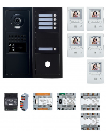 Pack GT vidéo 5 BP programmé avec platine façade noire satin GTBV5EB AIPHONE 200457