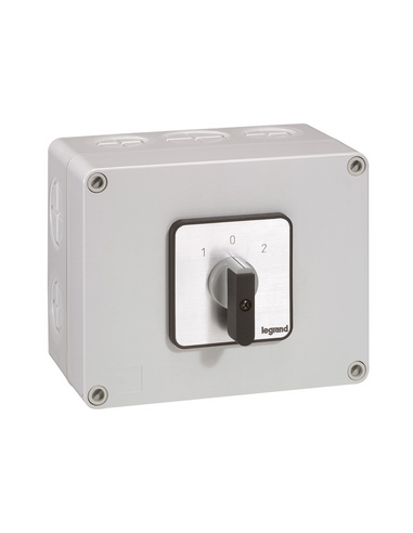 Commutateur à cames inverseur avec position arrêt 45° PR40 2 Pôles 4 contacts boîtier 135x70mm LEGRAND 027746