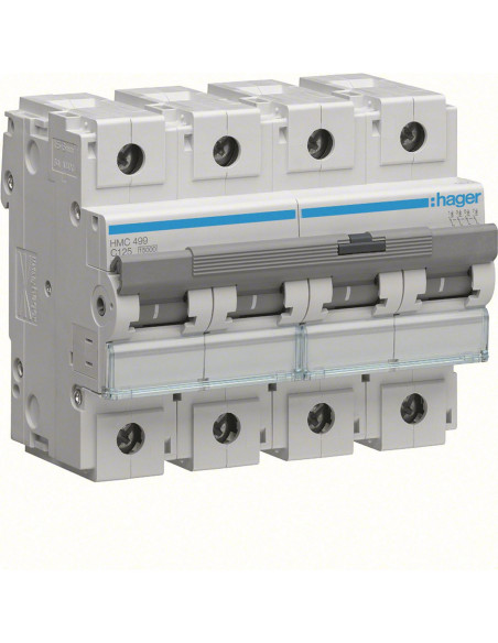 Disjoncteur 4 Pôles 15kA courbe C 125A 6 modules HAGER HMC499