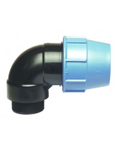 COUDE MALE PLASTIQUE A SERRAGE EXTERIEUR POUR TUBE POLYETHYLENE SEMI-RIGIDE
