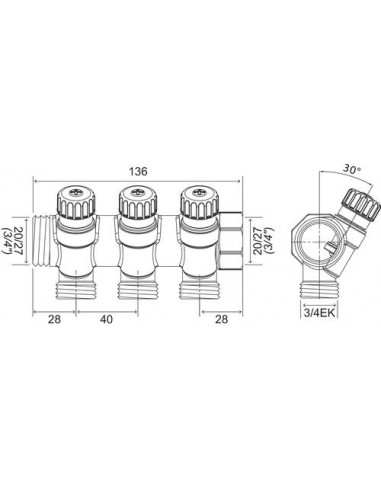 COLLECTEUR LAITON 3/4EK AVEC VANNE A CLAPET EASY LOCK