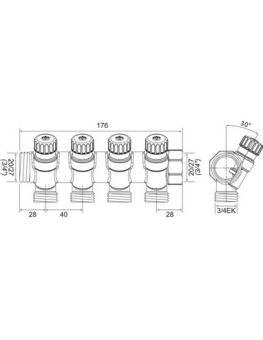 COLLECTEUR LAITON 3/4EK AVEC VANNE A CLAPET EASY LOCK