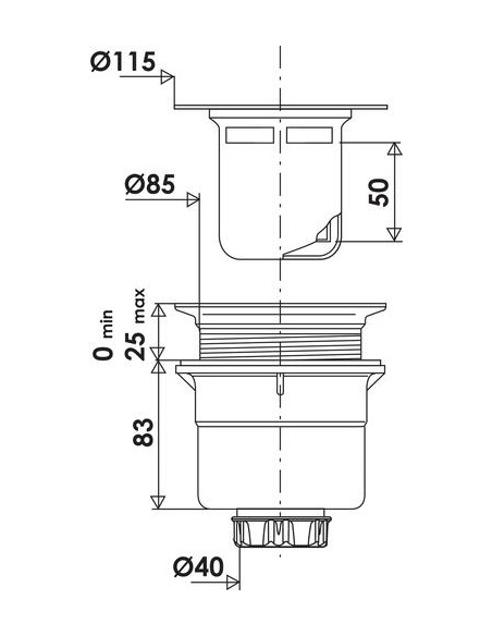 BONDE SIPHOIDE VERTICALE POUR RECEVEUR DE DOUCHE ACRYLIQUE 90