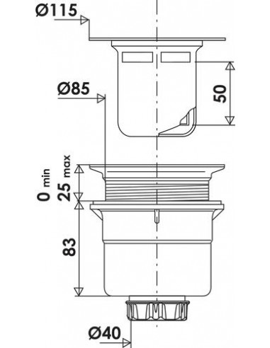 BONDE SIPHOIDE VERTICALE POUR RECEVEUR DE DOUCHE ACRYLIQUE 90