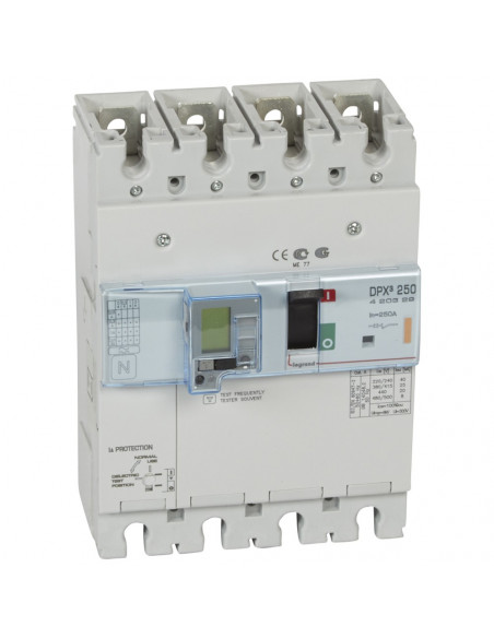 Disjoncteur électronique différentiel DPX³250 pouvoir de coupure 25kA 400V 4 Pôles 250A LEGRAND 420329