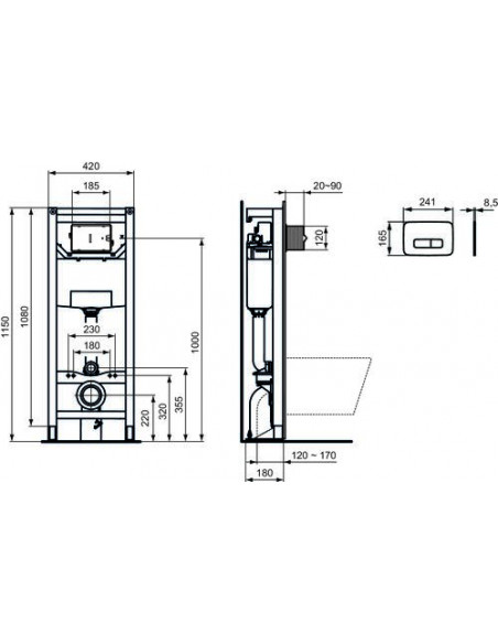Bâti-support WC autoportant PROSYS avec plaque de commande PORCHER 501513548