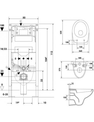 Bâti-support WC autoportant 3/6 litres avec plaque de commande et cuvette à bride 501513552