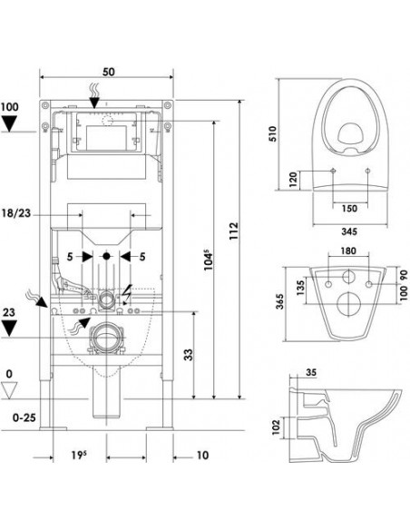 Bâti-support WC autoportant 3/6 litres avec plaque de commande et cuvette sans bride 501513553
