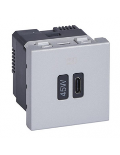 Prise simple USB Mosaic Type-C 45W Power Delivery 2 modules alu LEGRAND 077656L